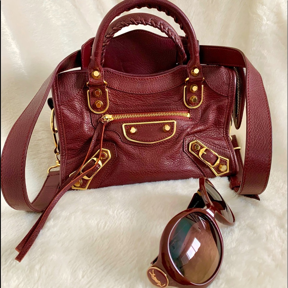 Balenciaga Mini City Edge In Beautiful Burgundy with Gold Hardware